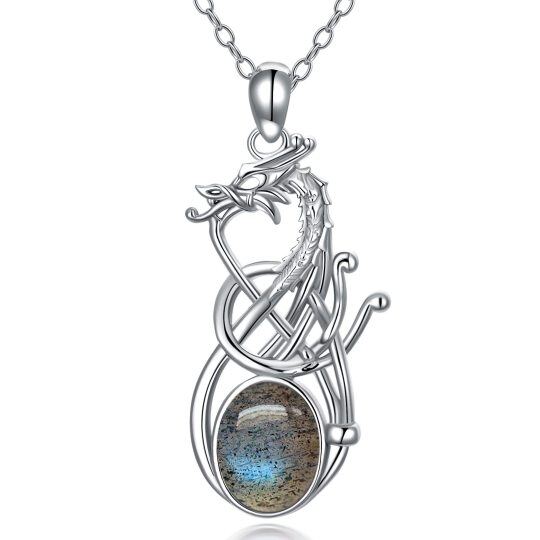 Collier en argent sterling avec pendentif dragon en lablagite de forme ovale