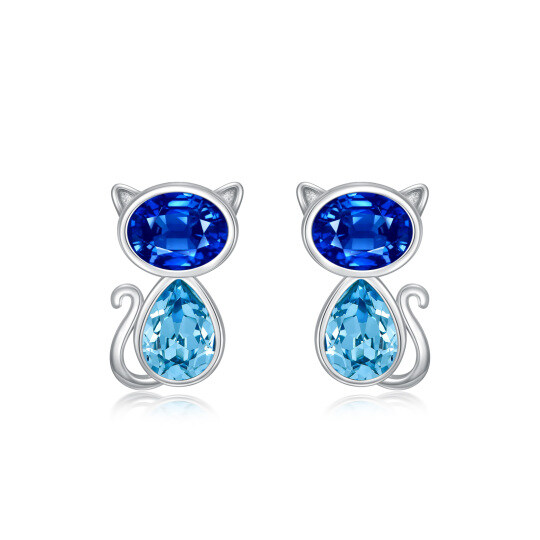 Sterling Silver Oval And Marquise Crystal Cat Stud Earrings For Women