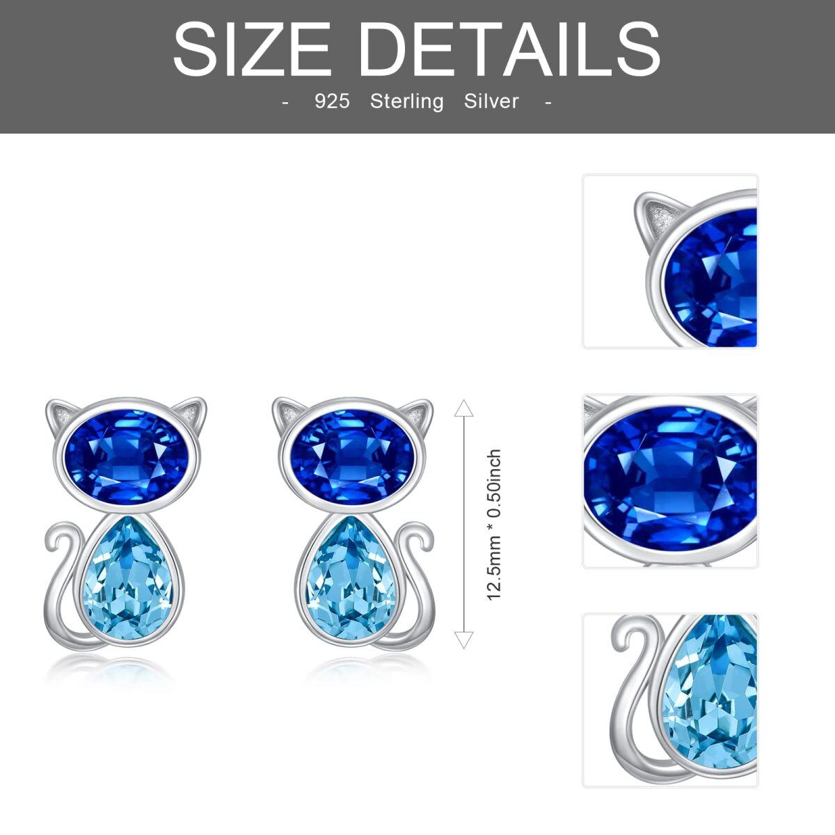 Sterling Silver Oval And Marquise Crystal Cat Stud Earrings For Women-4