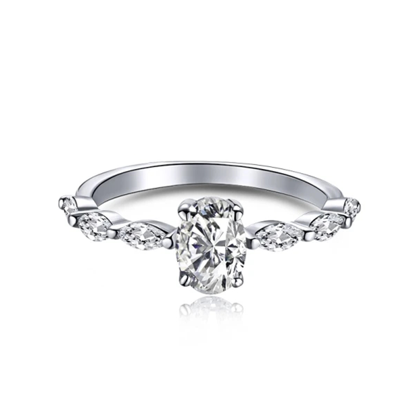 Sterling Silver Oval Shaped & Marquise Shaped Cubic Zirconia Engagement Ring-1