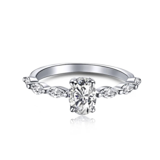 Sterling Silver Marquise Cubic Zirconia Engagement Ring For Women-2