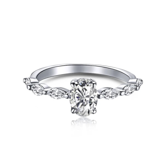 Sterling Silver Oval Shaped & Marquise Shaped Cubic Zirconia Engagement Ring