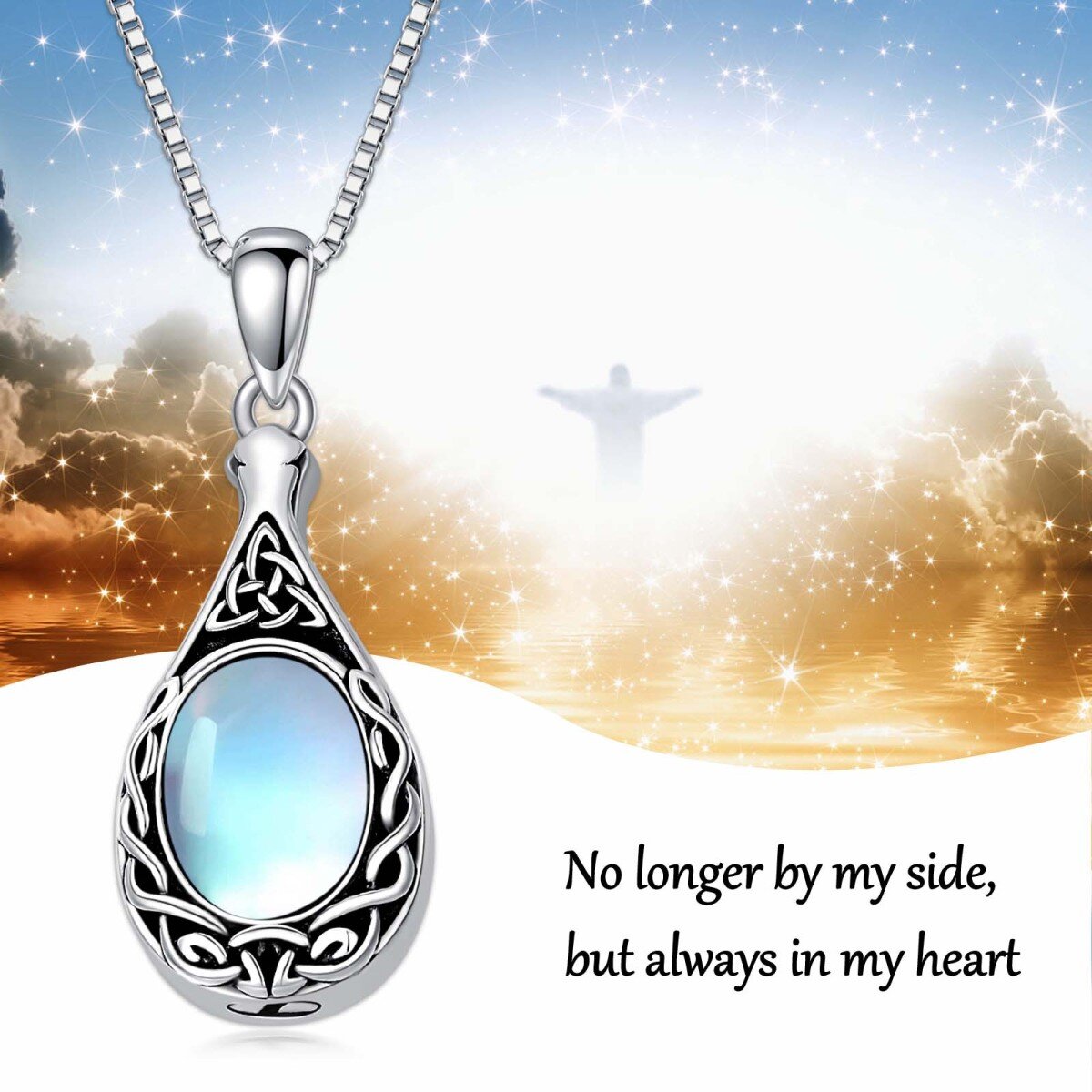 Sterling Silver Oval Shaped Moonstone Celtic Knot & Drop Shape Urn Necklace for Ashes-5