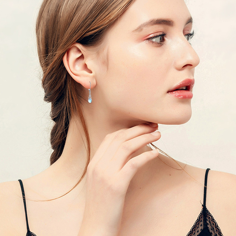 Boucles d'oreilles dormeuses en argent sterling avec pierre de lune de forme ovale et nœud celtique-2