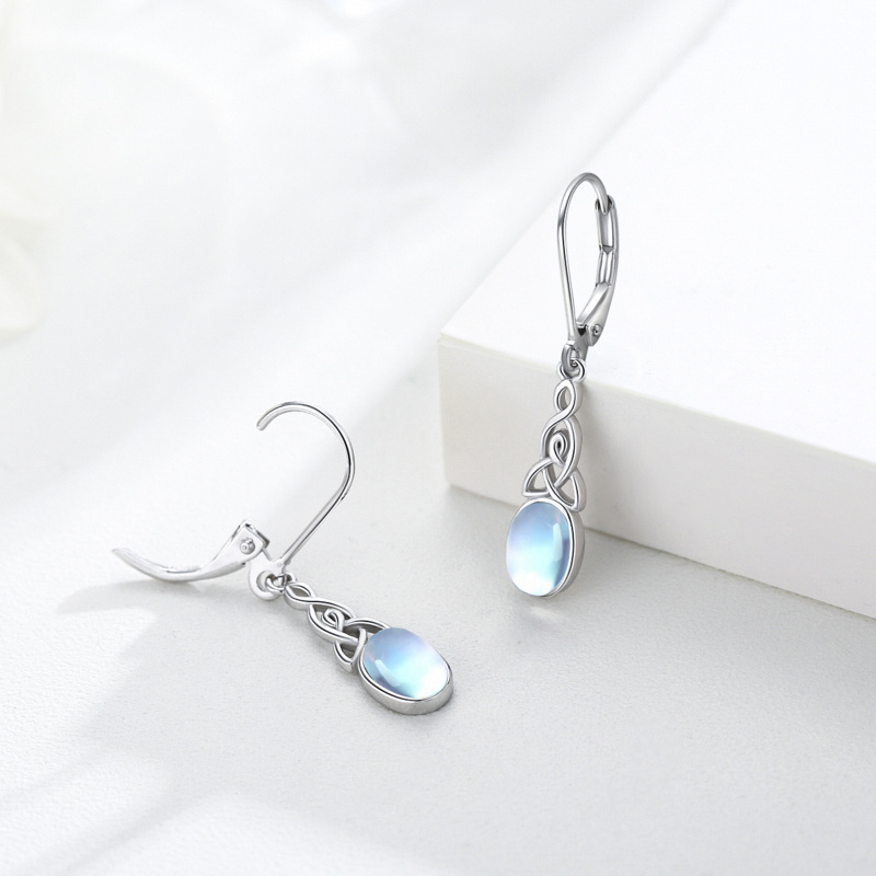 Boucles d'oreilles dormeuses en argent sterling avec pierre de lune de forme ovale et nœud celtique-3