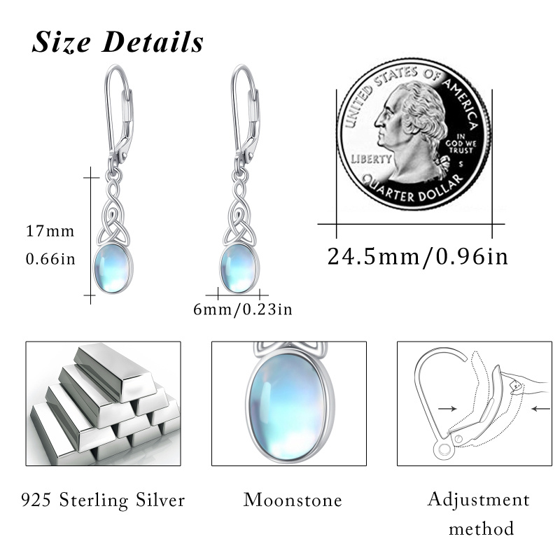 Boucles d'oreilles dormeuses en argent sterling avec pierre de lune de forme ovale et nœud celtique-4