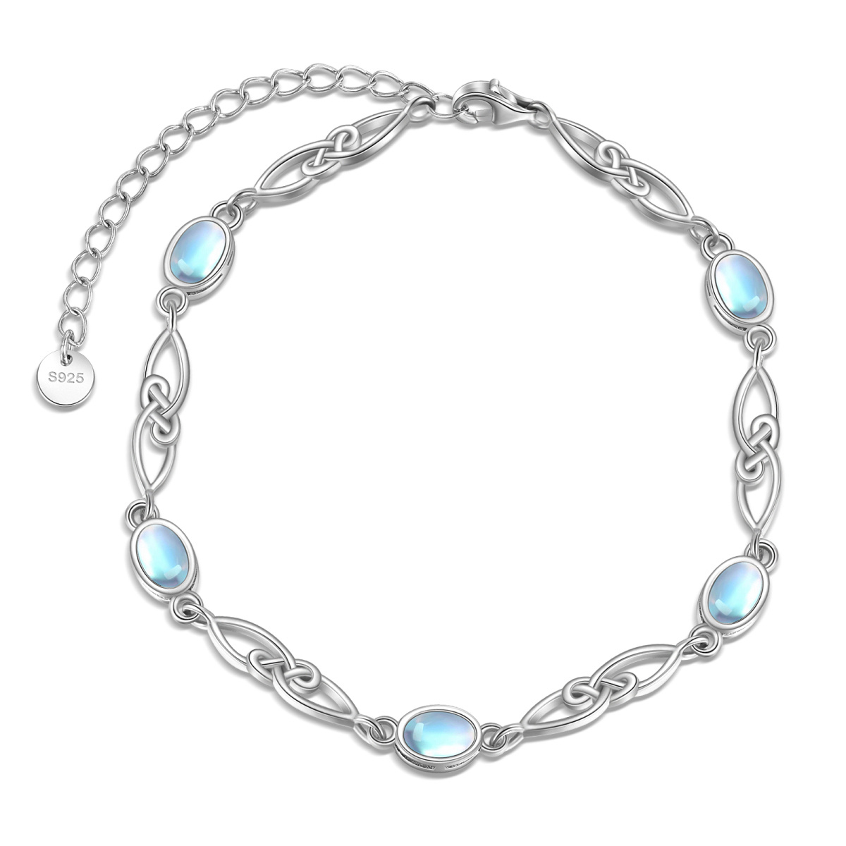 Sterling Silver Oval Shaped Moonstone Celtic Knot Charm Bracelet-1