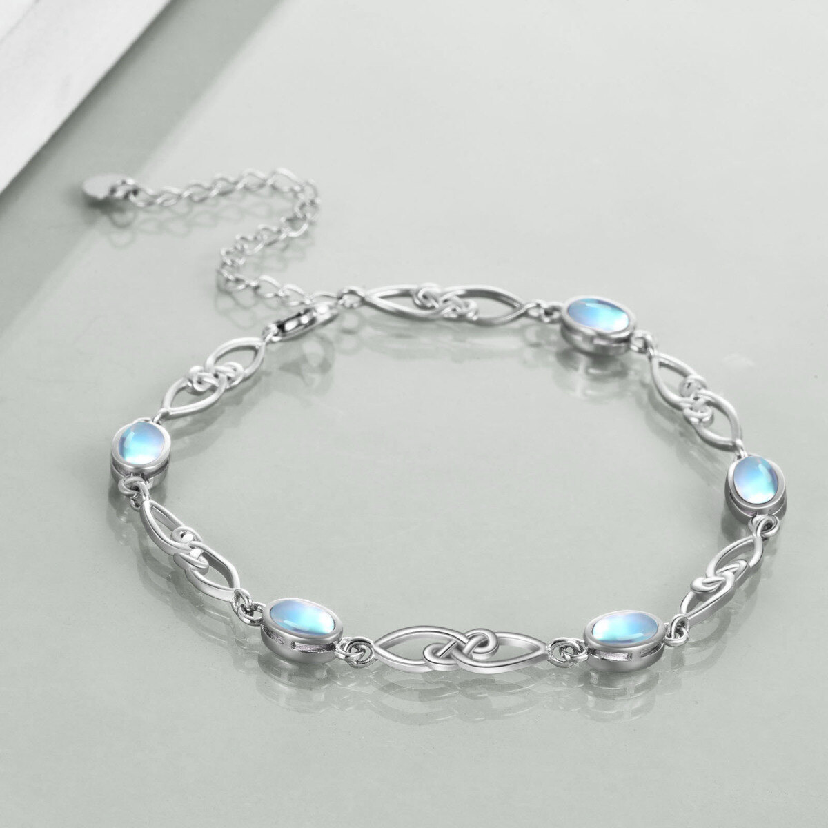 Sterling Silver Oval Shaped Moonstone Celtic Knot Charm Bracelet-4