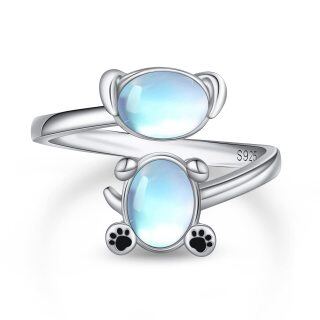 Sterling Silver Oval Shaped Moonstone Dog Open Ring-33