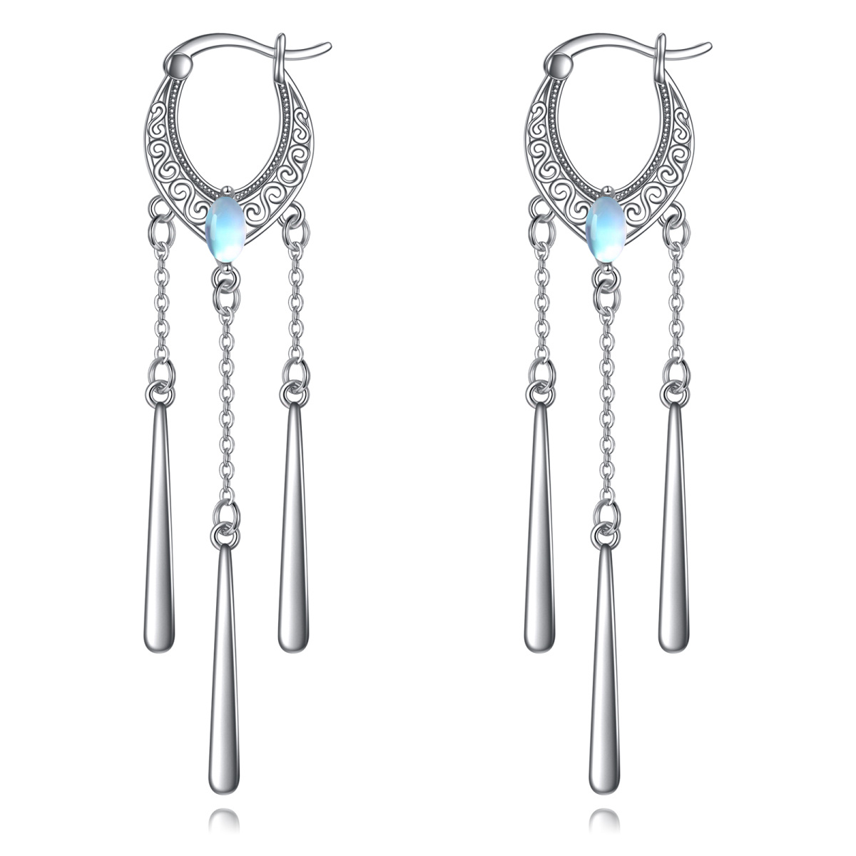 Sterling Silver Oval Moonstone Drop Earrings For Women Best Friends-1