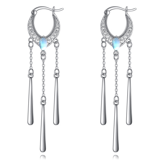 Sterling Silver Oval Shaped Moonstone Drop Shape Drop Earrings