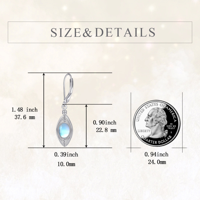 Sterling Silver Oval Shaped Moonstone Drop Shape Lever-back Earrings-6