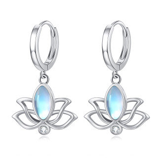 Sterling Silver Oval Shaped Moonstone Lotus Drop Earrings-1