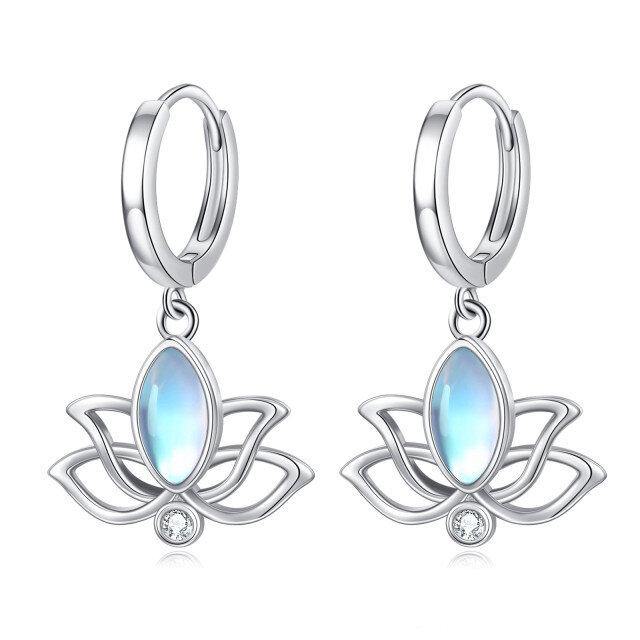 Sterling Silver Oval Shaped Moonstone Lotus Drop Earrings