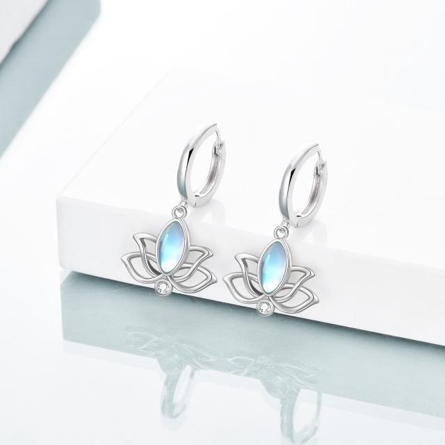 Sterling Silver Oval Shaped Moonstone Lotus Drop Earrings-3