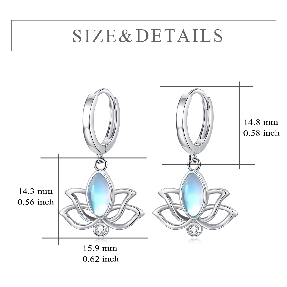 Sterling Silver Oval Shaped Moonstone Lotus Drop Earrings-5