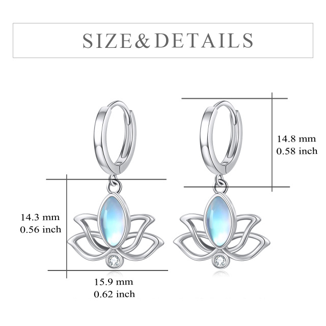 Sterling Silver Oval Shaped Moonstone Lotus Drop Earrings-5