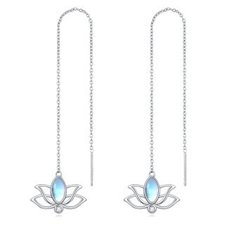 Sterling Silver Oval Shaped Moonstone Lotus Drop Earrings-23