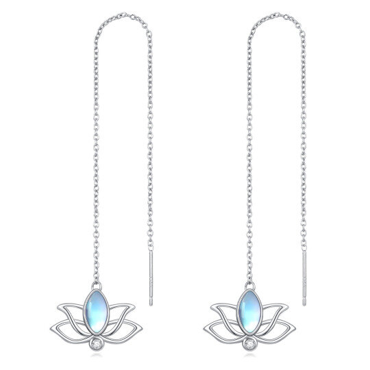 Sterling Silver Oval Shaped Moonstone Lotus Drop Earrings