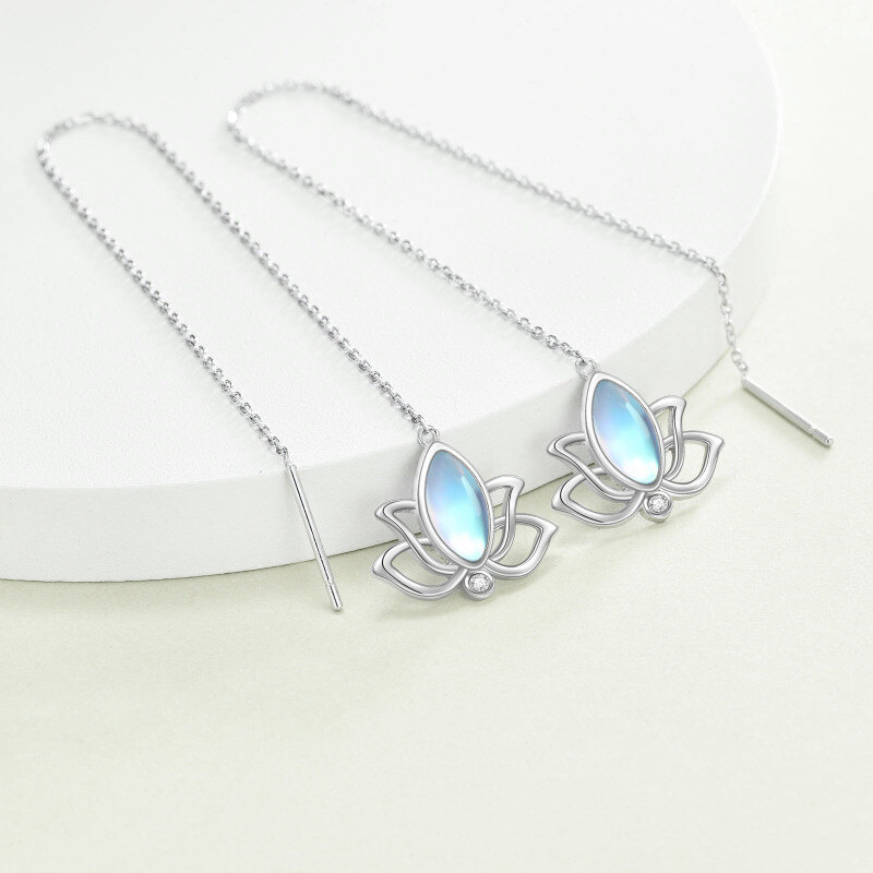 Sterling Silver Oval Shaped Moonstone Lotus Drop Earrings-3
