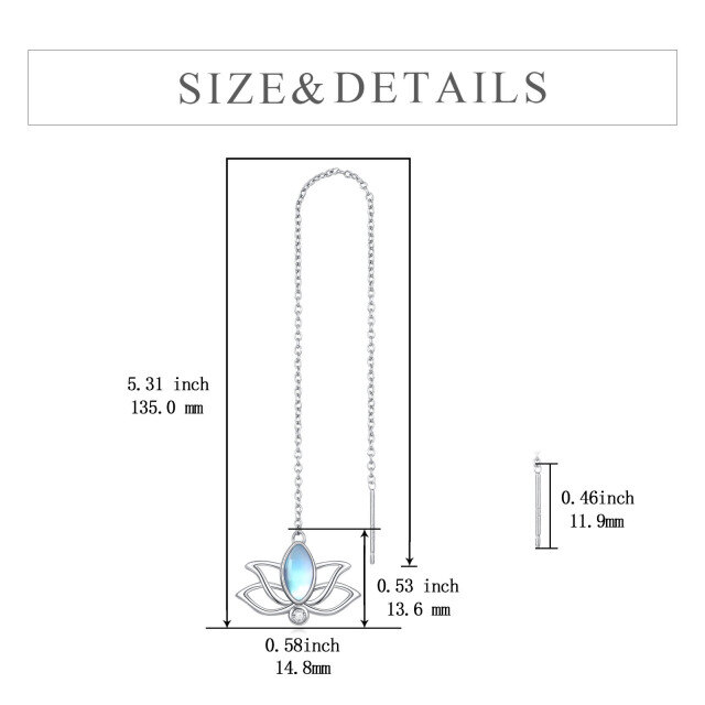 Pendientes de plata de ley con forma ovalada de loto y piedra de luna-5