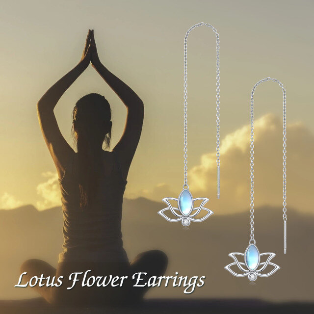 Boucles d'oreilles Lotus en argent sterling en forme de pierre de lune ovale-6