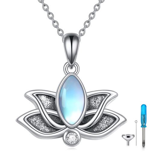 Collier Urne Lotus en argent sterling en pierre de lune de forme ovale