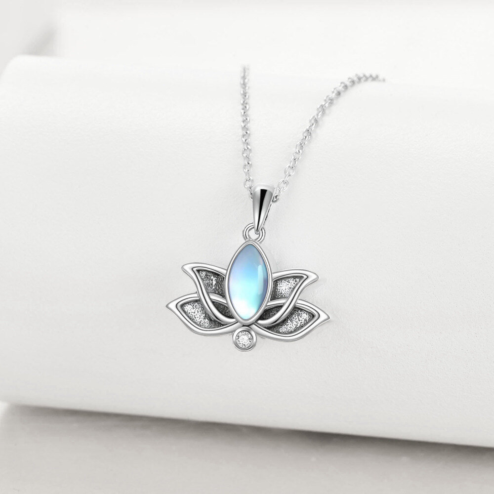 Sterling Silver Oval Shaped Moonstone Lotus Urn Necklace for Ashes-3