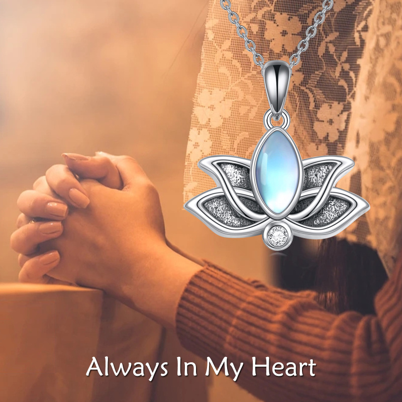 Collar urna de loto con piedra de luna ovalada de plata de ley-6