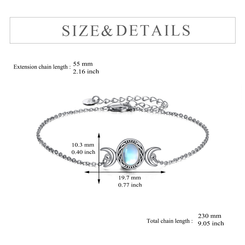 Sterling Silver Oval Shaped Moonstone Moon Charm Bracelet-5