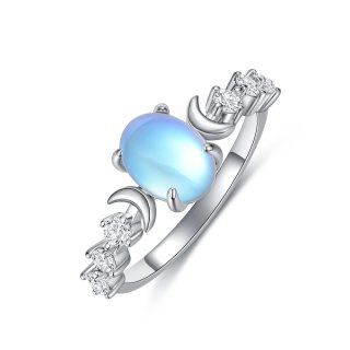 Sterling Silver Oval Shaped Moonstone Moon Ring-25