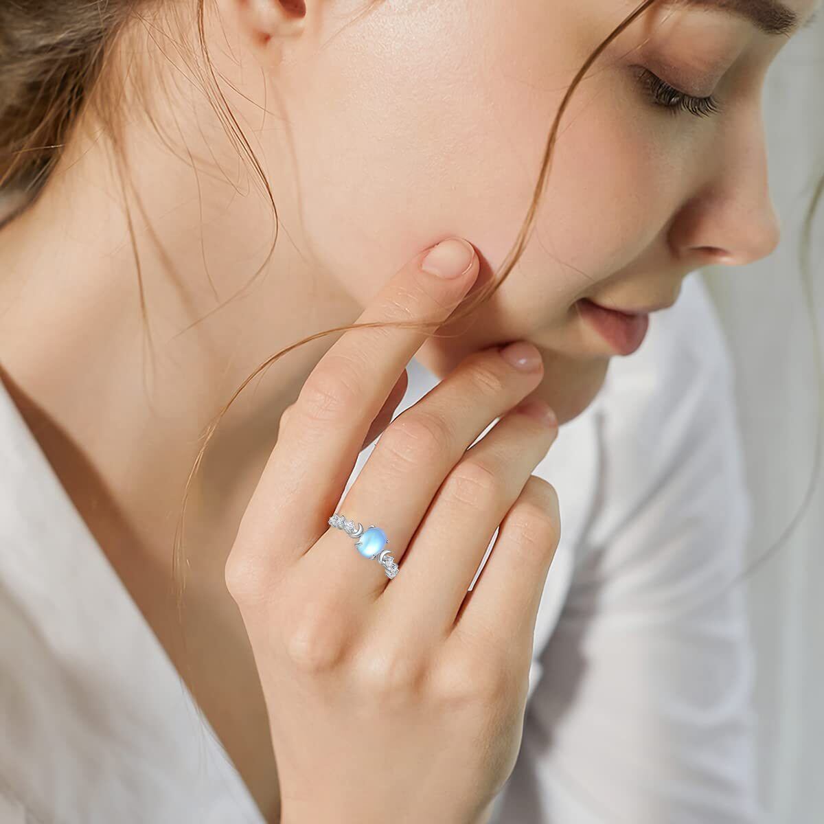 Sterling Silver Oval Shaped Moonstone Moon Ring-2