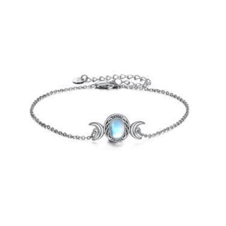 Sterling Silver Oval Shaped Moonstone Moon Single Chain Anklet-30