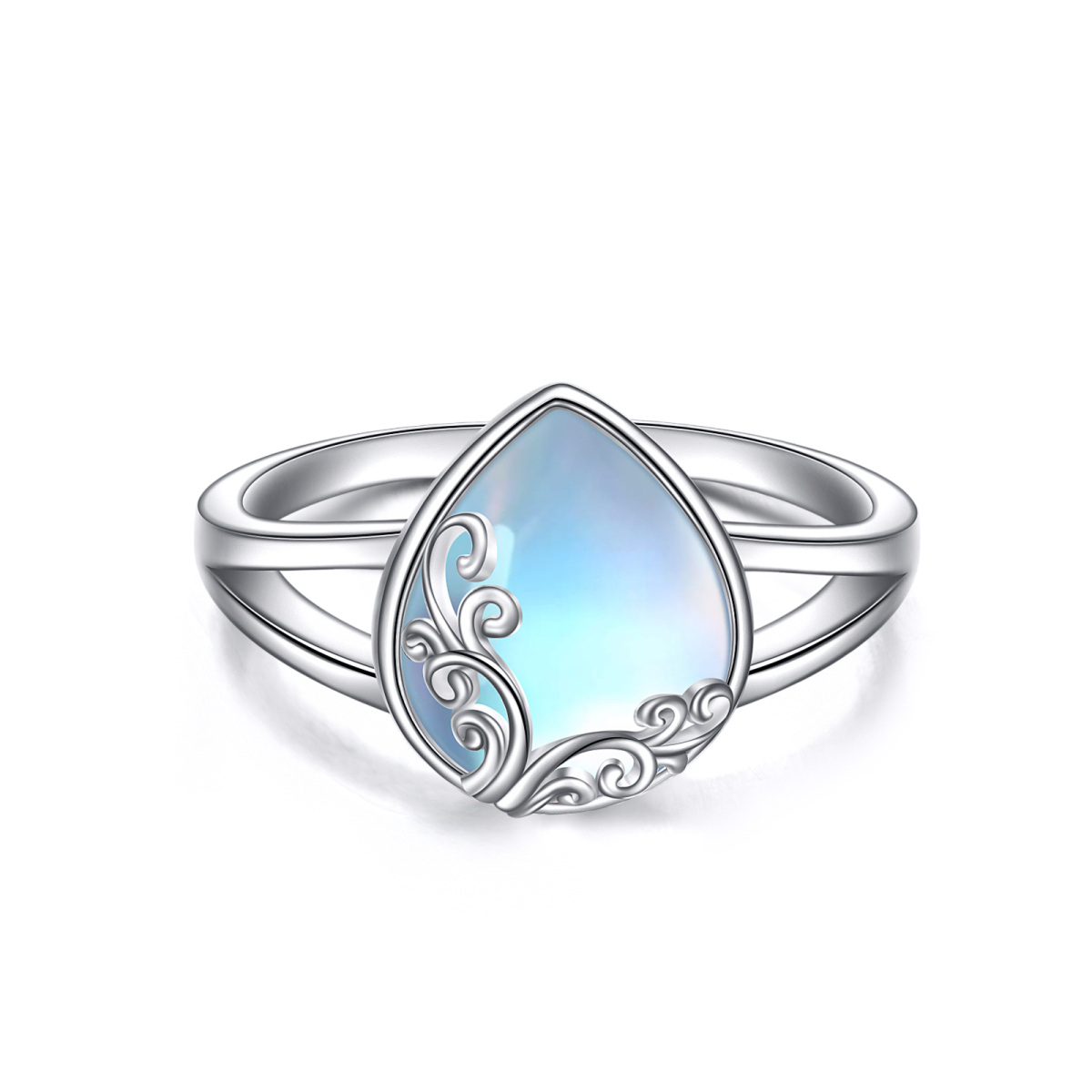 Sterling Silver Oval Moonstone Ring For Women-1