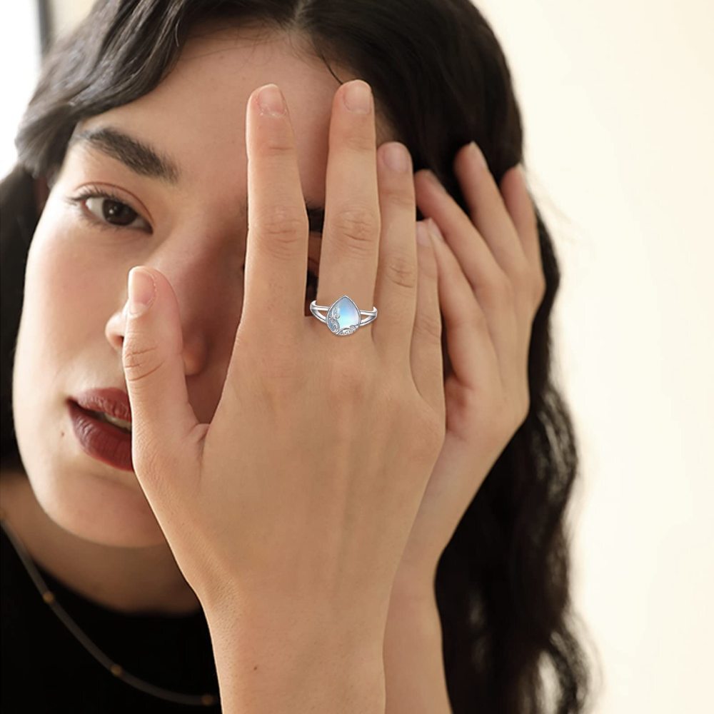 Sterling Silver Oval Moonstone Ring For Women-2
