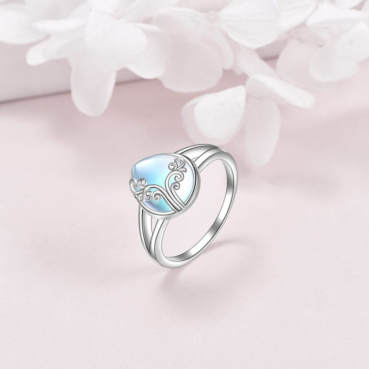 Sterling Silver Oval Moonstone Ring For Women-5