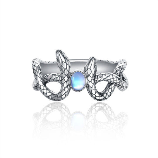 Sterling Silver Oval Shaped Moonstone Snake Ring-1