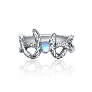 Sterling Silver Oval Shaped Moonstone Snake Ring-3