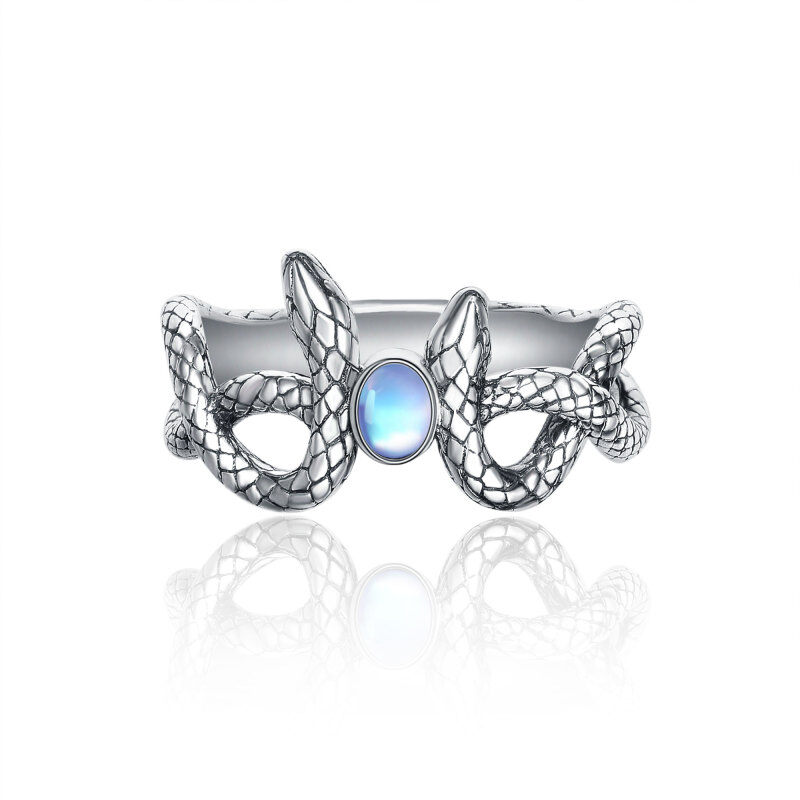 Sterling Silver Oval Shaped Moonstone Snake Ring-15