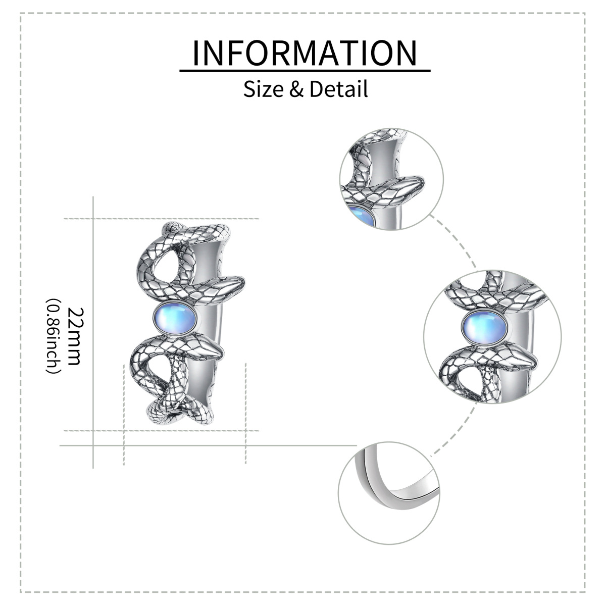 Anel de cobra de pedra da lua em formato oval de prata esterlina-5