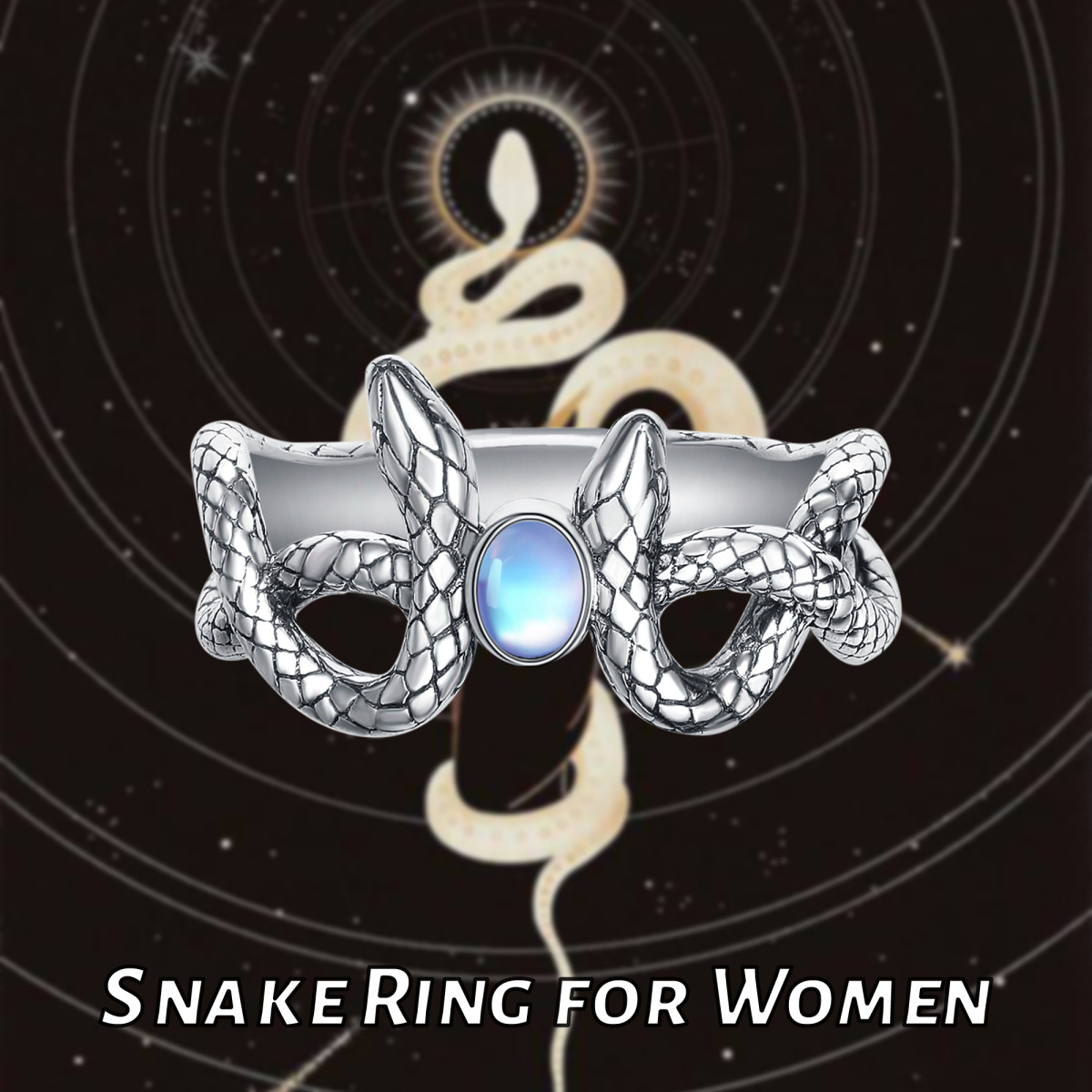 Bague en argent sterling avec serpent en pierre de lune de forme ovale-6