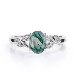 Sterling Silver Oval Moss Agate Engagement Ring For Women-28