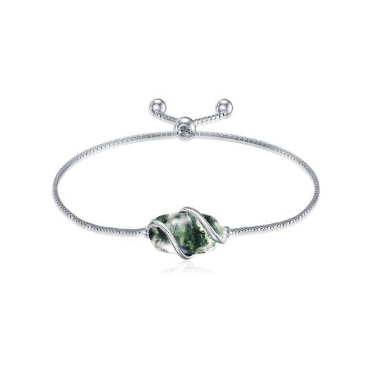 Sterling Silber Oval geformt Moos Achat Anhänger Armband