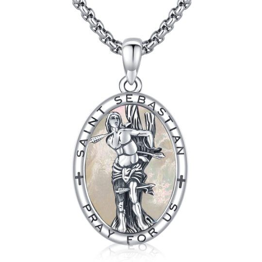 Collier en argent sterling avec pendentif nacre ovale et mot gravé