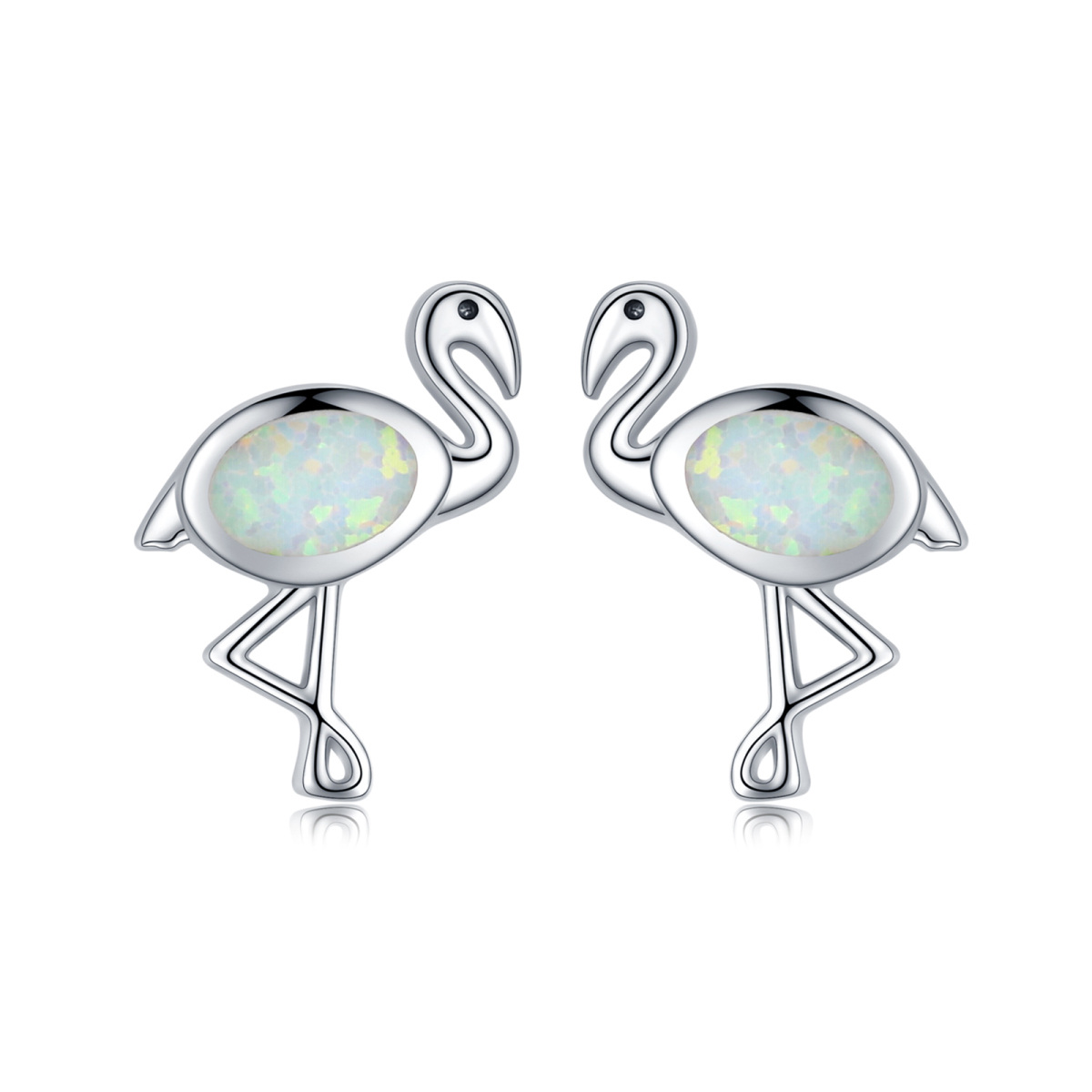 Boucles d'oreilles en argent sterling avec flamant rose en forme d'opale ovale-1