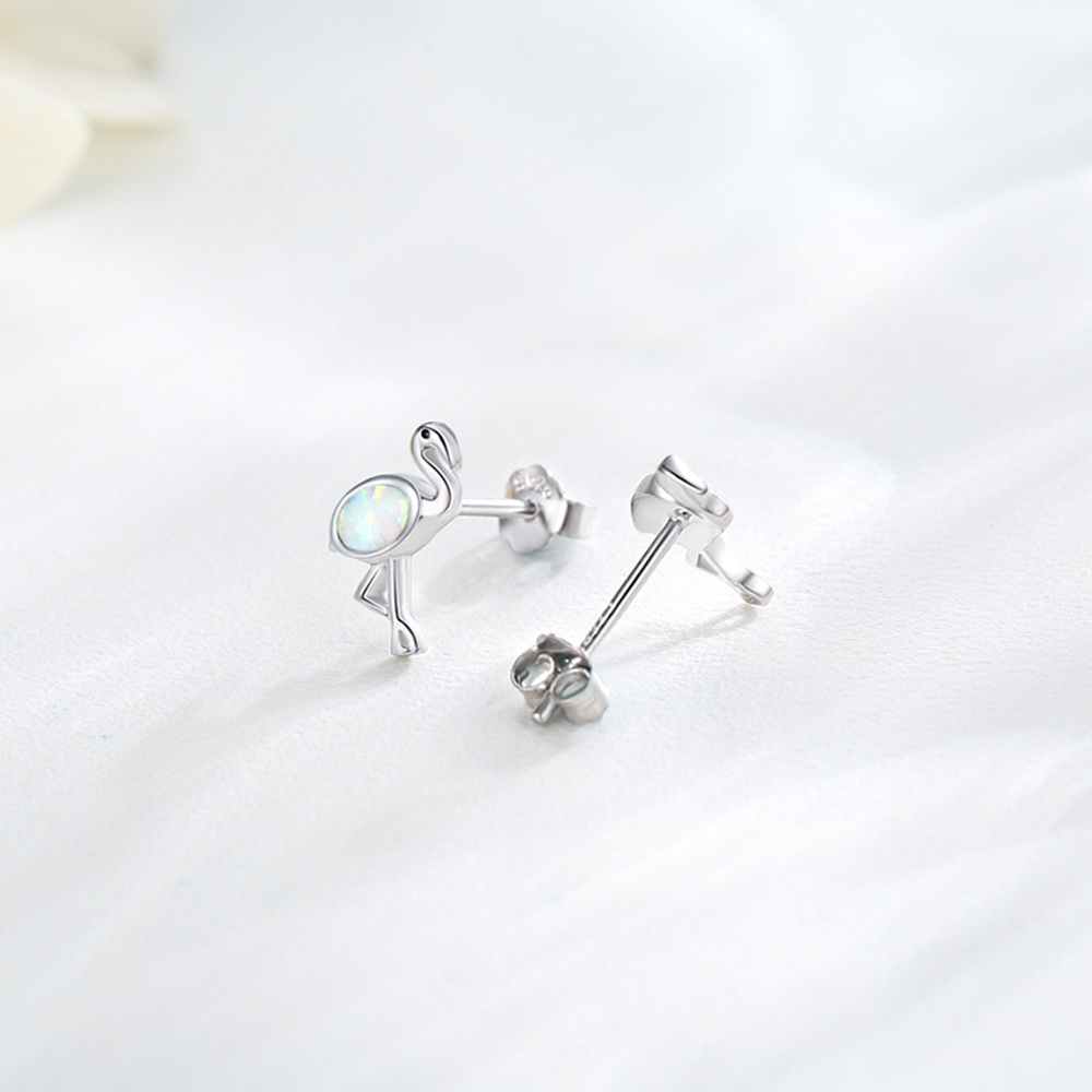 Boucles d'oreilles en argent sterling avec flamant rose en forme d'opale ovale-4