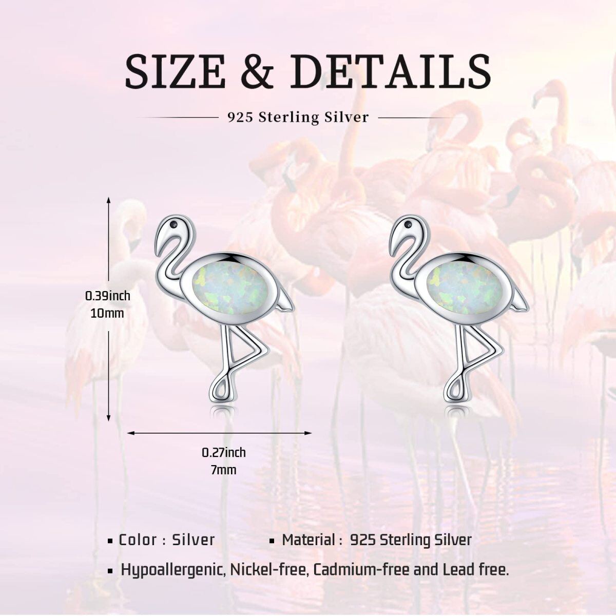 Boucles d'oreilles en argent sterling avec flamant rose en forme d'opale ovale-5