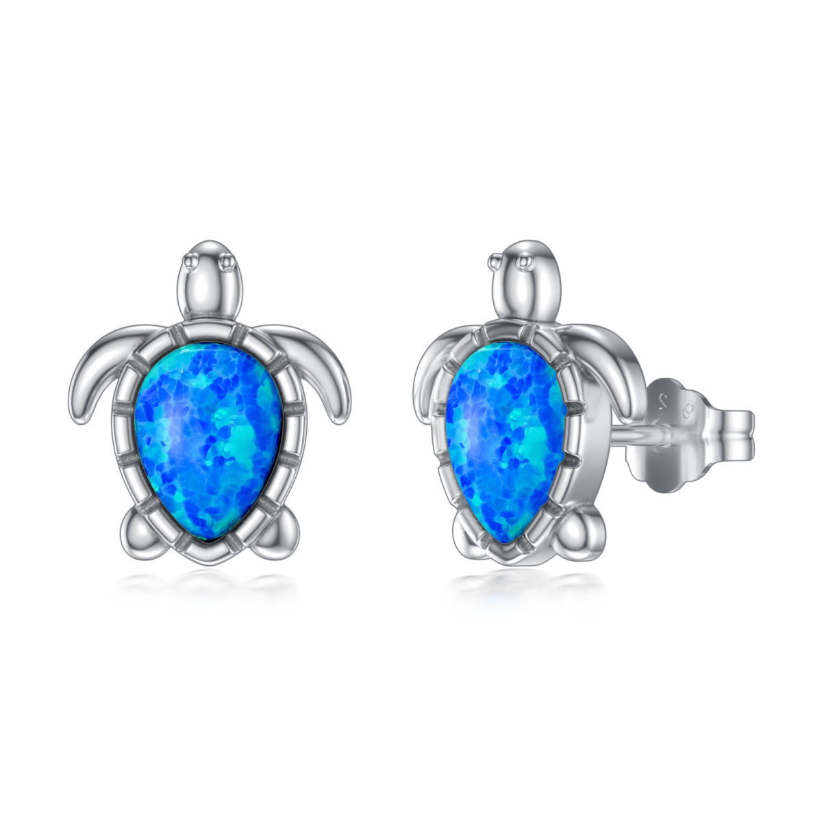 Sterling Silver Oval Shaped Opal Sea Turtle Stud Earrings-1