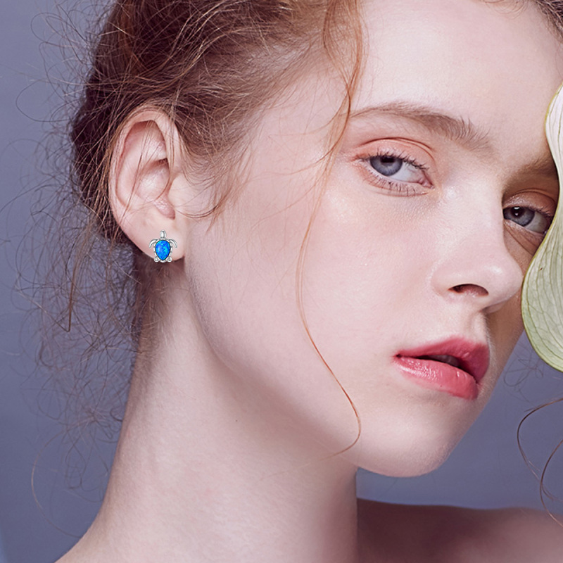 Owalne kolczyki sztyfty z żółwiami morskimi ze srebra próby 925-2