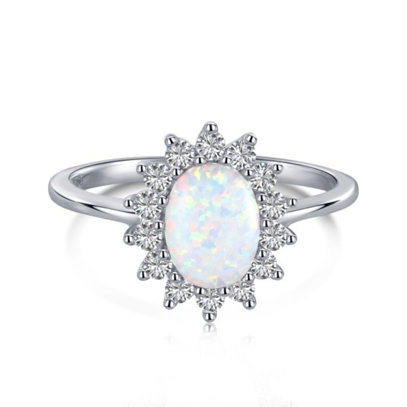 Bague de fiançailles en argent sterling avec opale de forme ovale et soleil-1